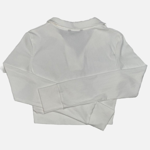 SHEIN Long Sleeve Collared Ribbed Crop Top X-Small - Picture 4 of 7